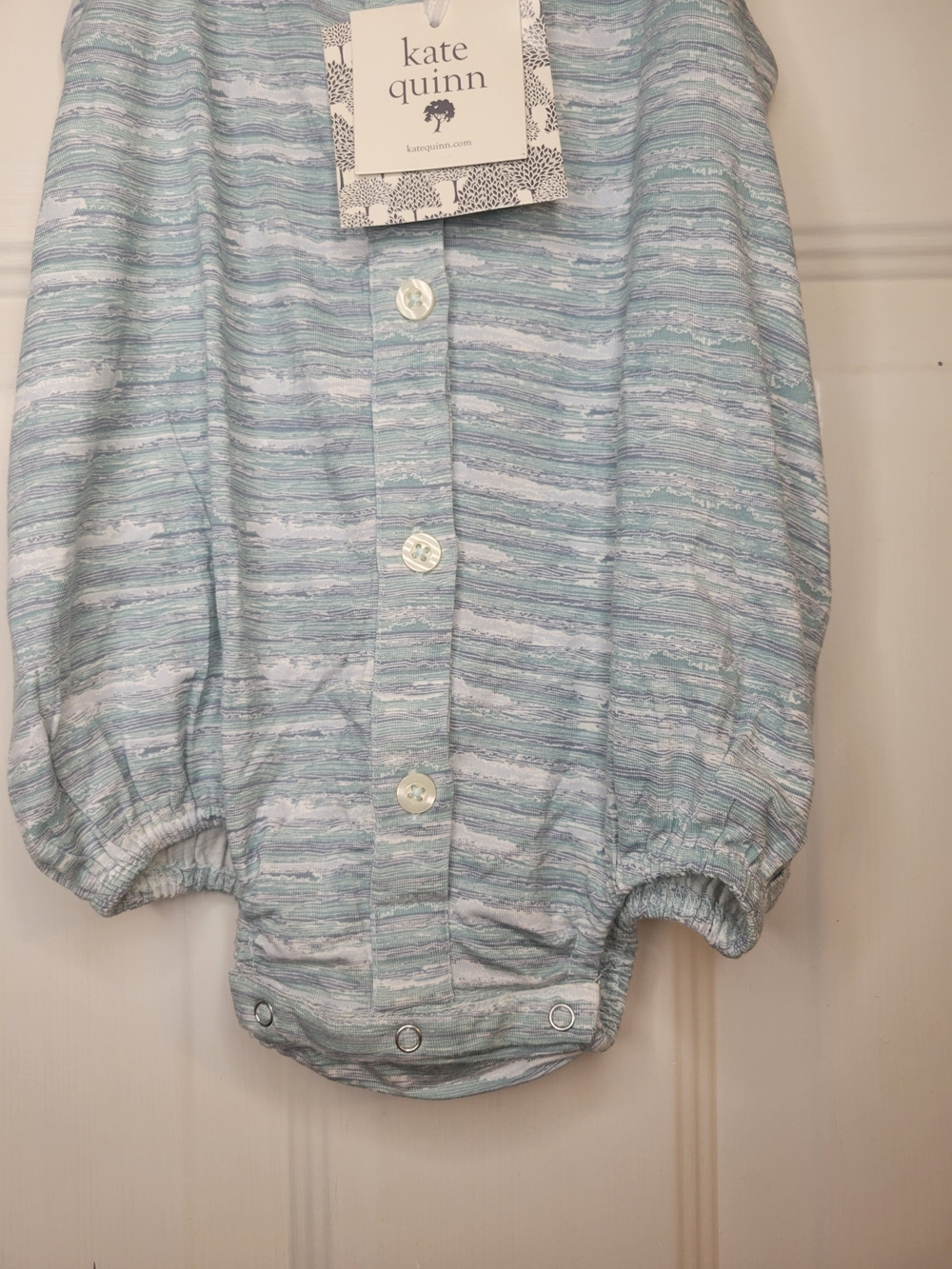 Kate Quinn Light Blue and Gray Striped Baby Romper - Picture 5 of 7
